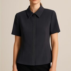 AKRIS Navy Blue Short Sleeve Wool Blazer